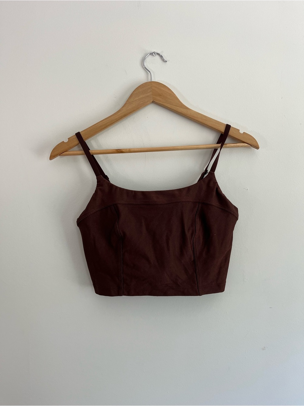 aerie Chocolate Brown Square-Neck Cropped sports bra tank Iridescent